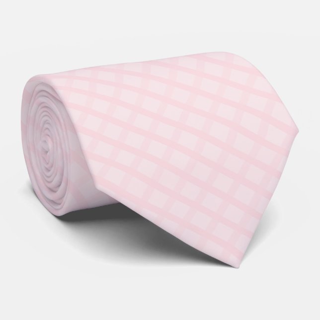 Bubblegum Pink And Lavender Blush Gingham Pattern Neck Tie (Rolled)
