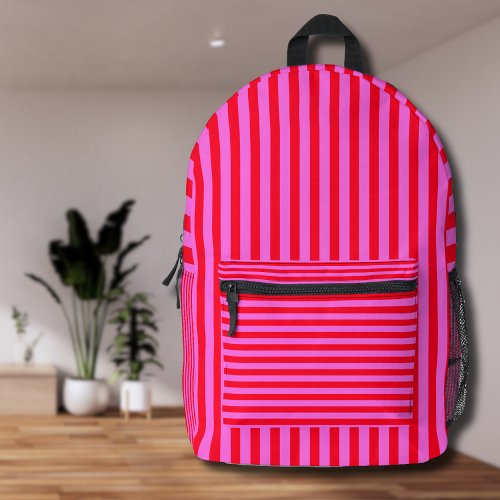 Bubblegum Pink and Red Cool Vintage Striped Printed Backpack