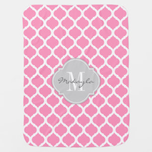 Bubblegum Pink and White Chevron with Monogram Baby Blanket