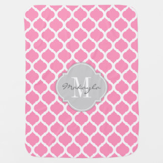 Bubblegum Pink and White Chevron with Monogram Baby Blanket
