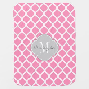 Bubblegum Pink And White Chevron With Monogram Baby Blanket by eatlovepray at Zazzle