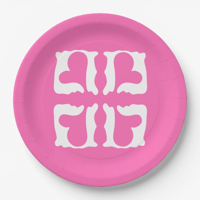 Bubblegum Pink and White Hearts Paper Plates (Front)