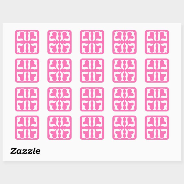 Bubblegum Pink and White Hearts Square Sticker (Sheet)