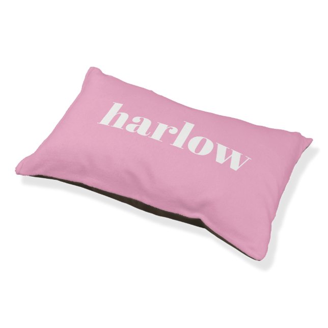 Bubblegum Pink Bold Name Monogram Pet Bed (Angled)