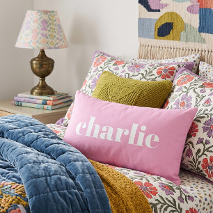 Bubblegum Pink Bold Retro Name Monogram Lumbar Pillow