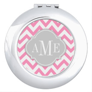 Bubblegum Pink Chevron with Monogram Makeup Mirror