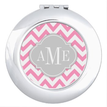 Bubblegum Pink Chevron With Monogram Makeup Mirror by weddingsNthings at Zazzle