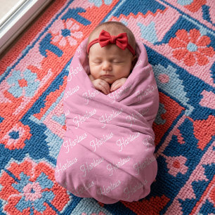 Bubblegum Pink Custom Kids Name Repeat Baby Blanket