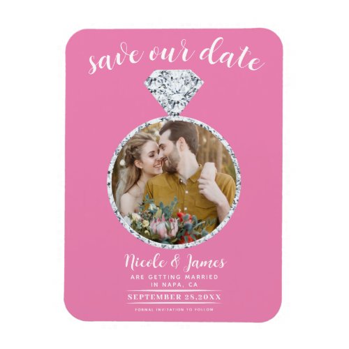 Bubblegum Pink Diamond Ring Bling Save the Date Magnet