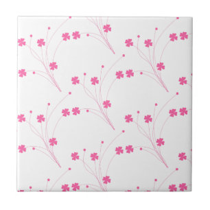 Bubblegum Pink Flowers, Small Floral Print Ceramic Tile
