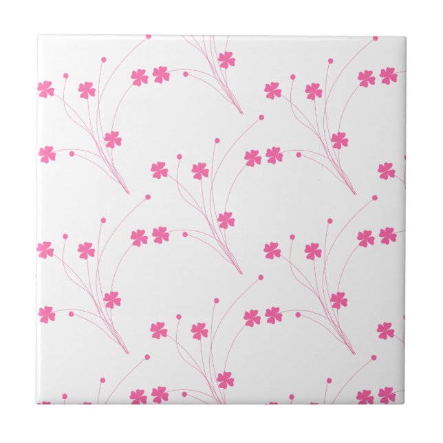 Bubblegum Pink Flowers, Small Floral Print Ceramic Tile (Front)