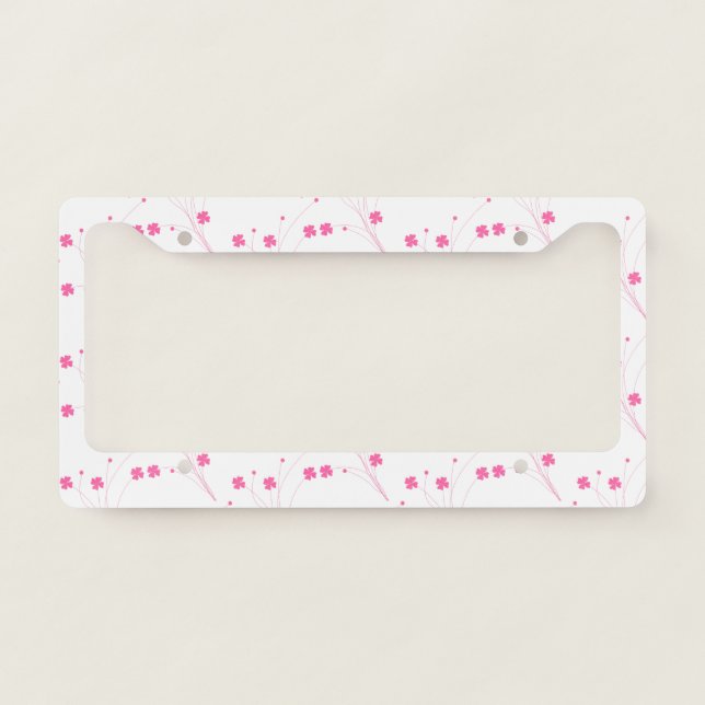 Bubblegum Pink Flowers, Small Floral Print License Plate Frame (Front)