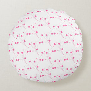 Bubblegum Pink Flowers, Small Floral Print Round Pillow