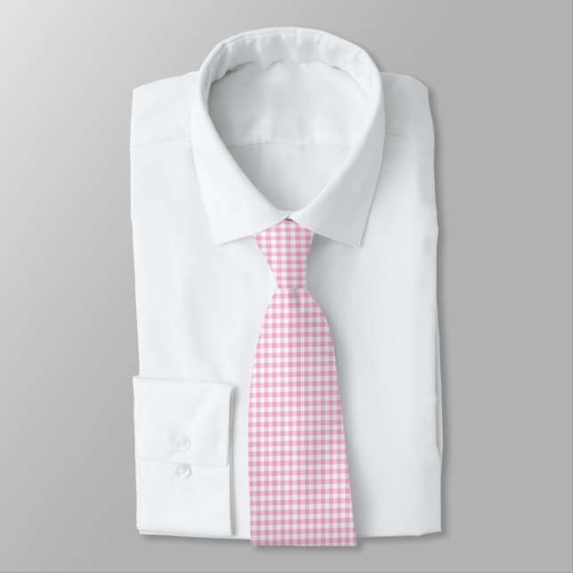 Bubblegum Pink Gingham Neck Tie (Tied)
