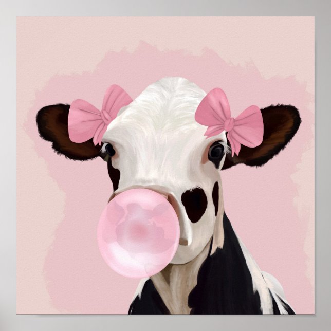 Bubblegum Pink Girly Cow  Poster (Front)