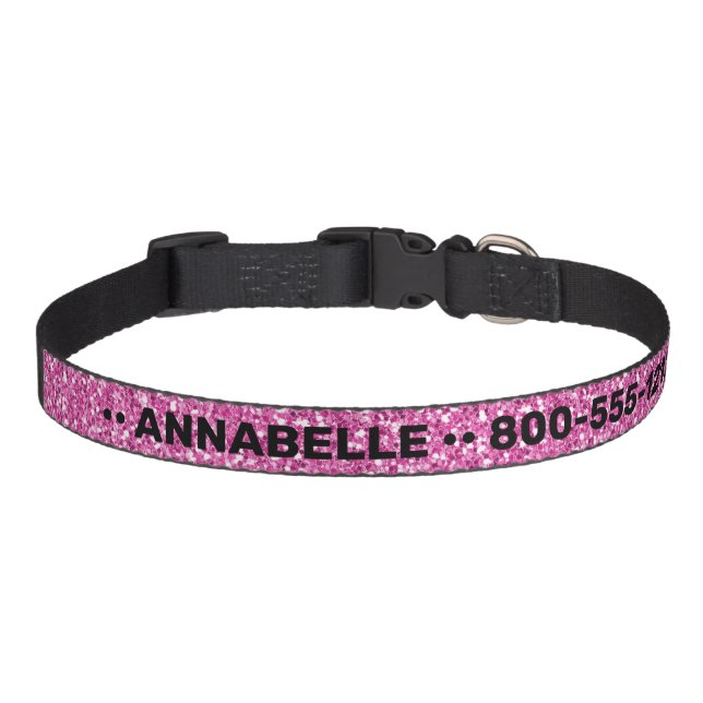 Bubblegum Pink Glitter Name and Phone Number Pet Collar (Front)