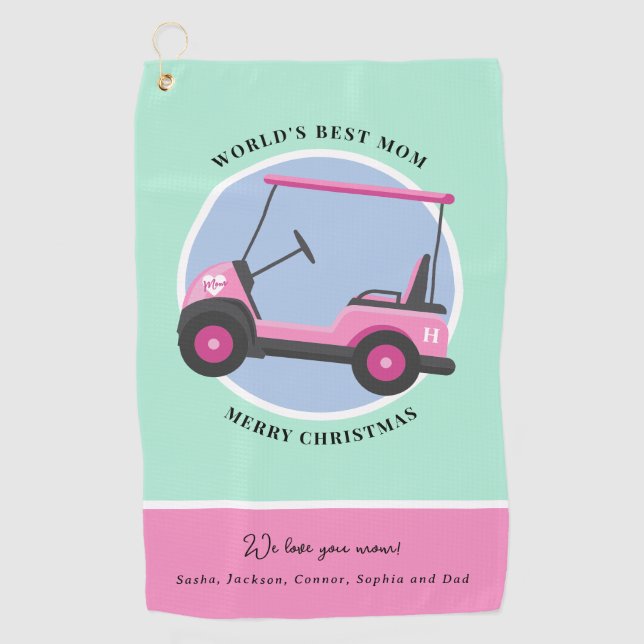 Bubblegum Pink Golf Cart Mom's Golf Towel (Front)