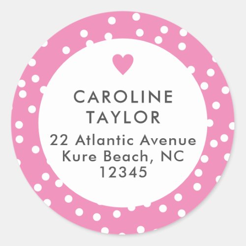 Bubblegum Pink Heart  Dots Cute Girly Address Classic Round Sticker