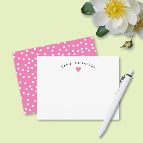 Bubblegum Pink Heart  Dots Cute Girly Note Card
