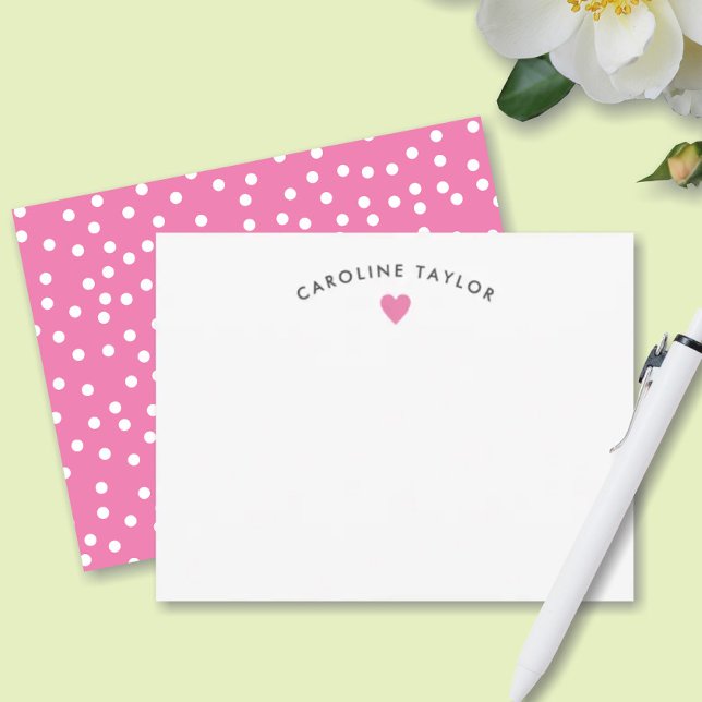 Bubblegum Pink Heart & Dots Cute Girly Note Card (Creator Uploaded)