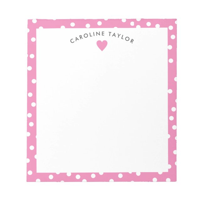Bubblegum Pink Heart & Dots Cute Girly Notepad (Front)