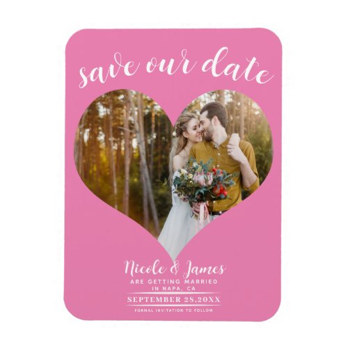 Bubblegum Pink Heart Photo Wedding Save the Date Magnet