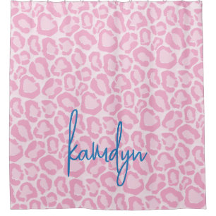 Bubblegum Pink Leopard Print Signature Monogram Shower Curtain