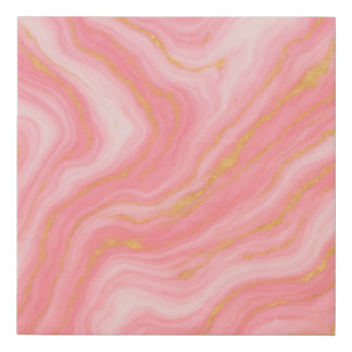 Bubblegum Pink Marble Texture with White and Gold  Faux Canvas Print