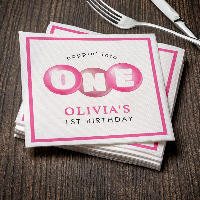 Bubblegum Pink Poppin Girl 1st Birthday Party Napkins (Bubblegum Pink Poppin Girl 1st Birthday Party Napkins
)