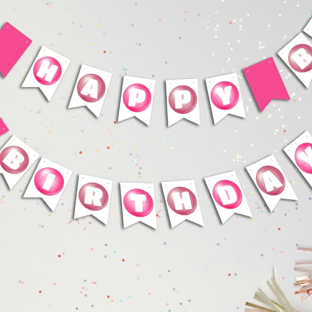 Bubblegum Pink Poppin Girl Happy Birthday Party Bunting Flags (Bubblegum Pink Poppin Girl Happy Birthday Party Bunting Flags
)