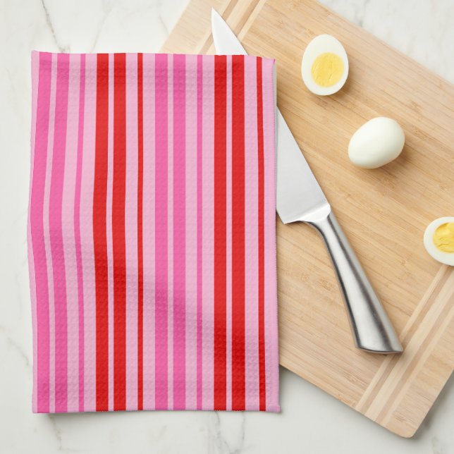 Bubblegum Pink Red Vertical Stripes Design   Kitchen Towel (Quarter Fold)