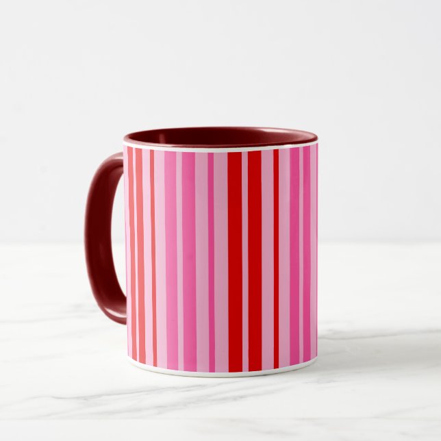 Bubblegum Pink Red Vertical Stripes Design   Mug (Front Left)