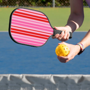 Bubblegum Pink Red Vertical Stripes Design Pickleball Paddle