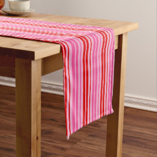 Bubblegum Pink Red Vertical Stripes Design Short Table Runner