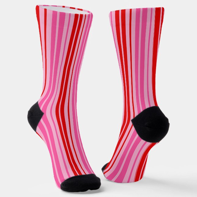 Bubblegum Pink Red Vertical Stripes Design   Socks (Angled)