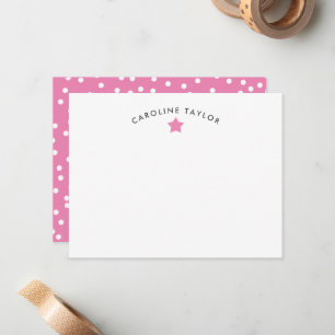 Bubblegum Pink Star & Dots Cute Girly Note Card