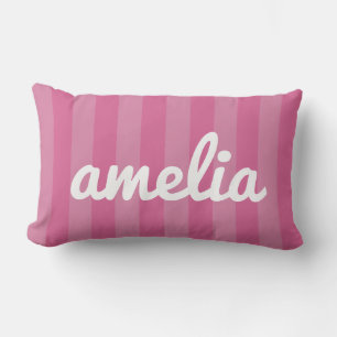 Bubblegum Pink Striped and Modern Girls Room Decor Lumbar Pillow