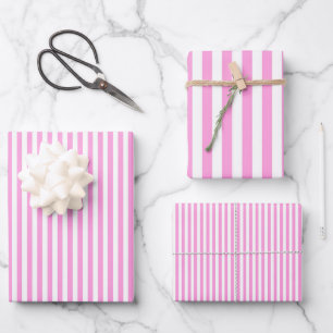 Bubblegum Pink & White Stripes Wrapping Paper Sheets
