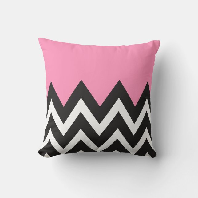 Bubblegum Pink with black and white Chevron Throw Pillow (Front)