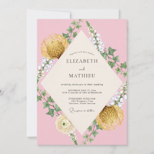 Bubblegum Protea Ivy Eucalyptus Wedding Invitation
