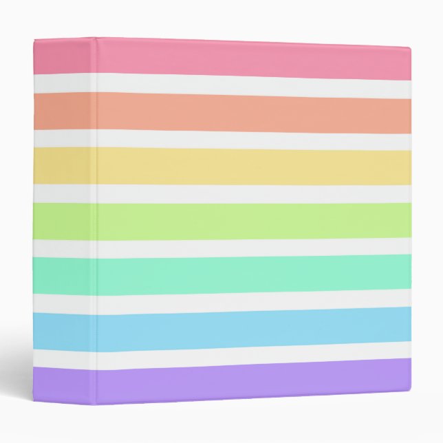 Bubblegum rainbow and white stripes 3 ring binder (Front/Spine)