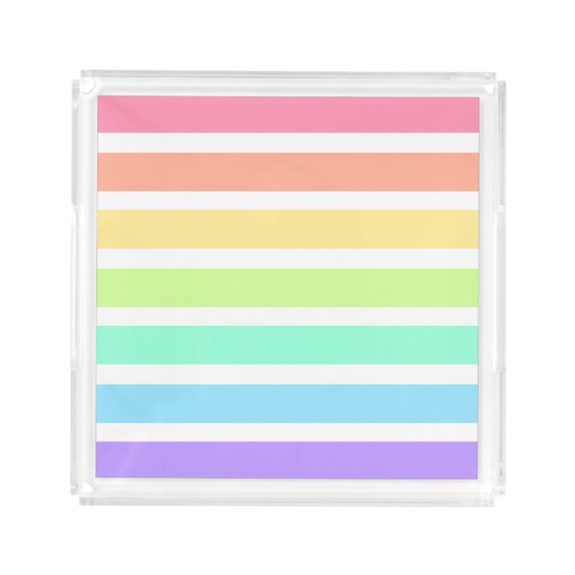 Bubblegum rainbow and white stripes acrylic tray (Front)