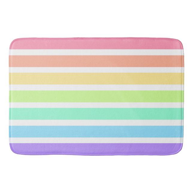 Bubblegum rainbow and white stripes bath mat (Front)