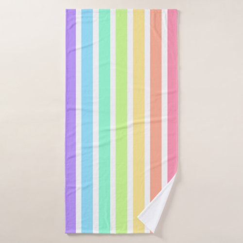 Bubblegum rainbow and white stripes bath towel