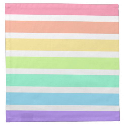 Bubblegum rainbow and white stripes cloth napkin