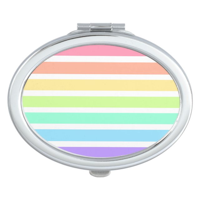 Bubblegum rainbow and white stripes compact mirror (Front)