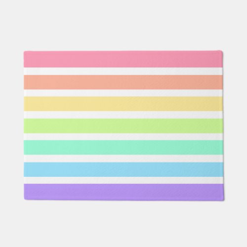 Bubblegum rainbow and white stripes doormat