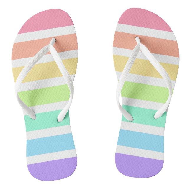 Bubblegum rainbow and white stripes flip flops (Footbed)