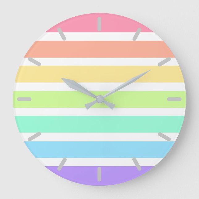 Bubblegum rainbow and white stripes large clock (Front)