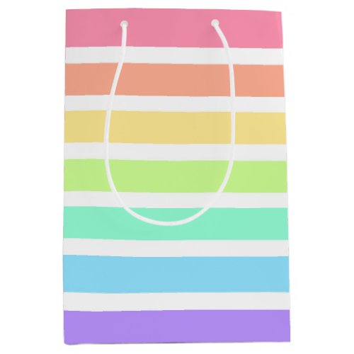 Bubblegum rainbow and white stripes medium gift bag